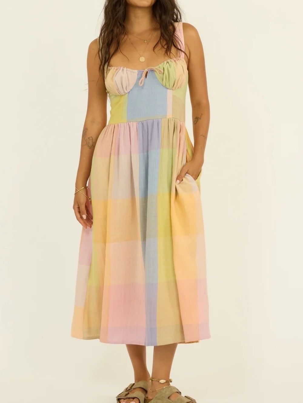 Sisstrevolution Hello Sunshine Woven Midi Colorful Patchwork Country Style Dress